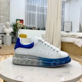 Alexander Mcqueen Silk Calf Leather Thick Soled Casual Shoes For Women Blue