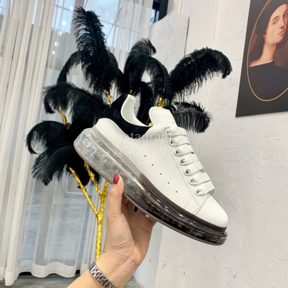 Alexander Mcqueen Silk Calf Leather Thick Soled Casual Shoes For Women Black