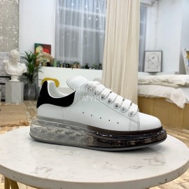 Alexander Mcqueen Silk Calf Leather Thick Soled Casual Shoes For Women Black