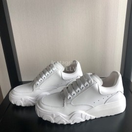 Alexander Mcqueen Calf Leather Thick Sole Sneakers For Women White