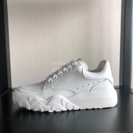 Alexander Mcqueen Calf Leather Thick Sole Sneakers For Women White