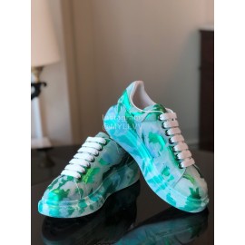 Alexander Mcqueen Graffiti Printed Leather Thick Sole Casual Shoes For Women Green