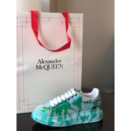 Alexander Mcqueen Graffiti Printed Leather Thick Sole Casual Shoes For Women Green