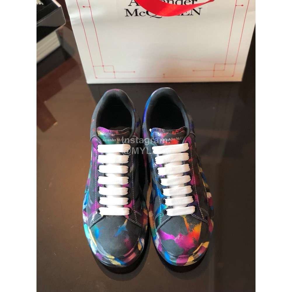 Alexander Mcqueen Graffiti Printed Leather Thick Sole Casual Shoes For Women