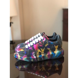 Alexander Mcqueen Graffiti Printed Leather Thick Sole Casual Shoes For Women