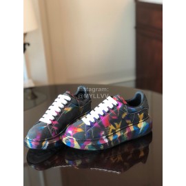 Alexander Mcqueen Graffiti Printed Leather Thick Sole Casual Shoes For Women