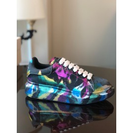 Alexander Mcqueen Graffiti Printed Leather Thick Sole Casual Shoes For Women