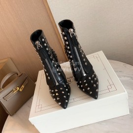 Alexander Mcqueen Calf Leather Rivet High Heel Locomotive Boots For Women