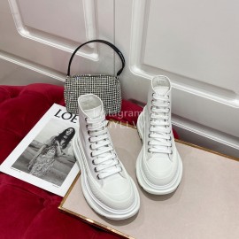 Alexander Mcqueen New Thick Soled Retro High Top Canvas Shoes For Men And Women White