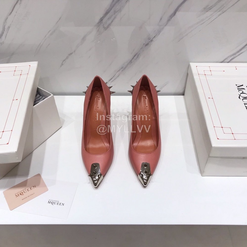 Alexander Mcqueen New Sheepskin Pointed High Heels For Women Pink