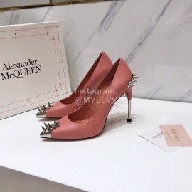 Alexander Mcqueen New Sheepskin Pointed High Heels For Women Pink