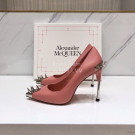 Alexander Mcqueen New Sheepskin Pointed High Heels For Women Pink