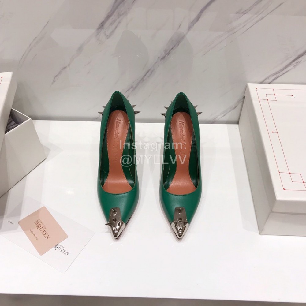 Alexander Mcqueen New Sheepskin Pointed High Heels For Women Green