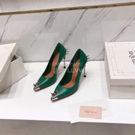 Alexander Mcqueen New Sheepskin Pointed High Heels For Women Green