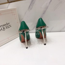 Alexander Mcqueen New Sheepskin Pointed High Heels For Women Green