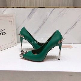 Alexander Mcqueen New Sheepskin Pointed High Heels For Women Green