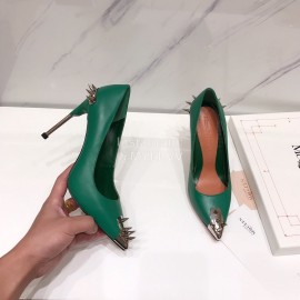 Alexander Mcqueen New Sheepskin Pointed High Heels For Women Green