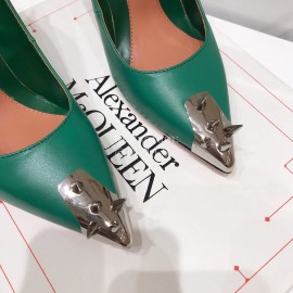 Alexander Mcqueen New Sheepskin Pointed High Heels For Women Green