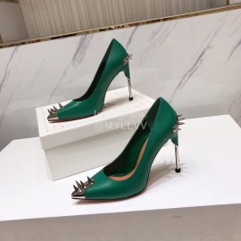 Alexander Mcqueen New Sheepskin Pointed High Heels For Women Green