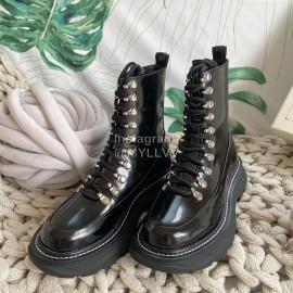 Alexander Mcqueen Fashion Thick Bottom Leather Lace Up Boots Black