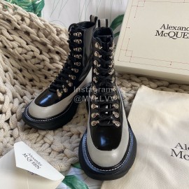 Alexander Mcqueen Fashion Thick Bottom Leather Lace Up Boots Gray