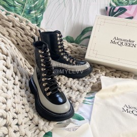 Alexander Mcqueen Fashion Thick Bottom Leather Lace Up Boots Gray