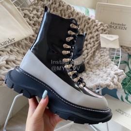 Alexander Mcqueen Fashion Thick Bottom Leather Lace Up Boots Gray
