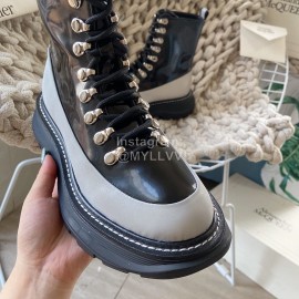 Alexander Mcqueen Fashion Thick Bottom Leather Lace Up Boots Gray