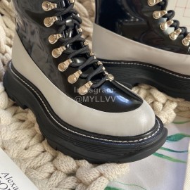 Alexander Mcqueen Fashion Thick Bottom Leather Lace Up Boots Gray