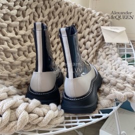 Alexander Mcqueen Fashion Thick Bottom Leather Lace Up Boots Gray