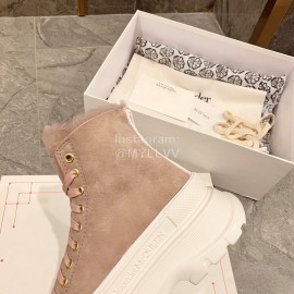 Alexander Mcqueen Autumn Winter New Wool High Top Casual Shoes For Women Coffee