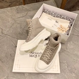 Alexander Mcqueen Autumn Winter New Wool High Top Casual Shoes For Women Gray