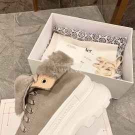 Alexander Mcqueen Autumn Winter New Wool High Top Casual Shoes For Women Gray