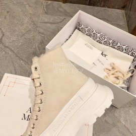 Alexander Mcqueen Autumn Winter New Wool High Top Casual Shoes For Women Beige
