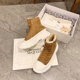 Alexander Mcqueen Autumn Winter New Wool High Top Casual Shoes For Women Brown