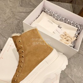 Alexander Mcqueen Autumn Winter New Wool High Top Casual Shoes For Women Brown