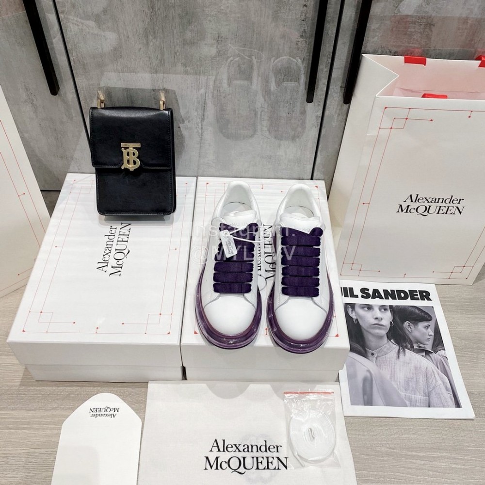 Alexander Mcqueen Fashion Silk Calf Leather Thick Sole Casual Shoes For Men And Women Black