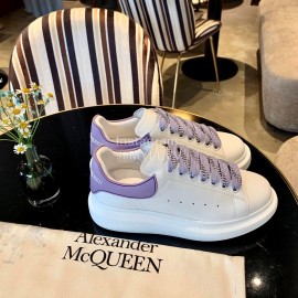 Alexander Mcqueen New Calf Leather Thick Sole Casual Shoes For Women Purple