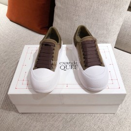 Alexander Mcqueen Calf Leather Thick Sole Casual Canvas Shoes For Women Coffee