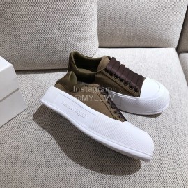 Alexander Mcqueen Calf Leather Thick Sole Casual Canvas Shoes For Women Coffee