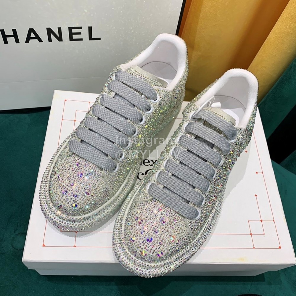 Alexander Mcqueen New Silk Leather Shining Diamond Casual Shoes For Men And Women Gray