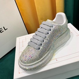 Alexander Mcqueen New Silk Leather Shining Diamond Casual Shoes For Men And Women Gray