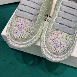 Alexander Mcqueen New Silk Leather Shining Diamond Casual Shoes For Men And Women Gray