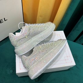 Alexander Mcqueen New Silk Leather Shining Diamond Casual Shoes For Men And Women Gray