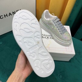 Alexander Mcqueen New Silk Leather Shining Diamond Casual Shoes For Men And Women Gray