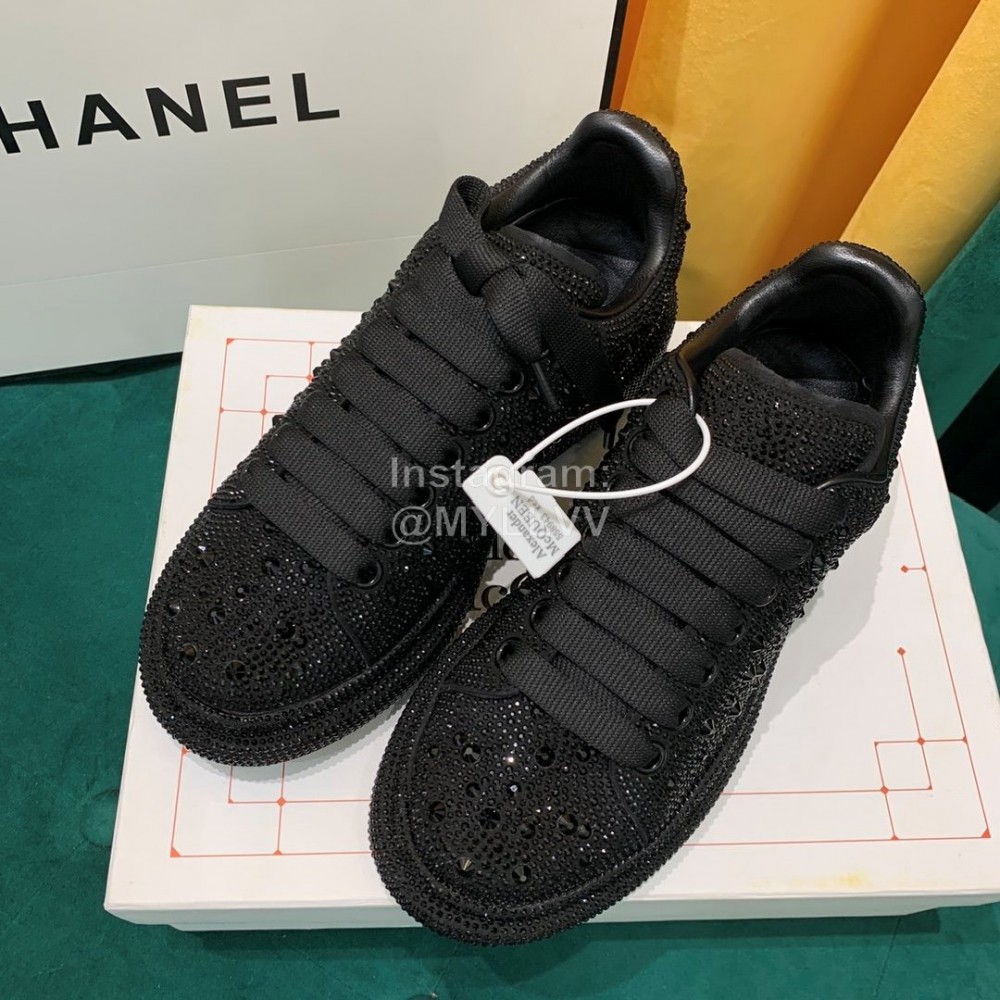 Alexander Mcqueen New Silk Leather Shining Diamond Casual Shoes For Men And Women Black