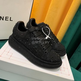 Alexander Mcqueen New Silk Leather Shining Diamond Casual Shoes For Men And Women Black