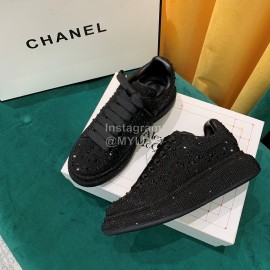 Alexander Mcqueen New Silk Leather Shining Diamond Casual Shoes For Men And Women Black