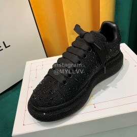 Alexander Mcqueen New Silk Leather Shining Diamond Casual Shoes For Men And Women Black