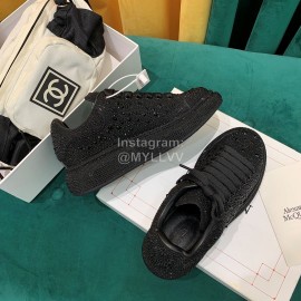 Alexander Mcqueen New Silk Leather Shining Diamond Casual Shoes For Men And Women Black